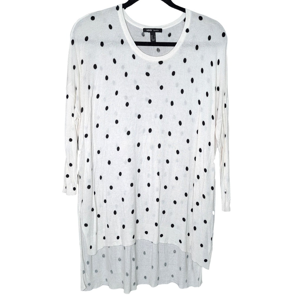 MNG Basics Sweater Womens L Cream Polka Dot Long‎ Sleeve Casual Everyday Chic